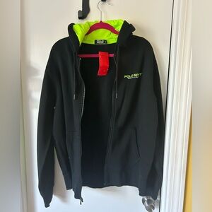Ralph Lauren Sport Black Hoodie with Neon Green Accents- size large